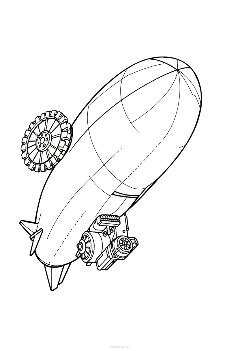 Gear-Powered Zeppelin coloring page for kids