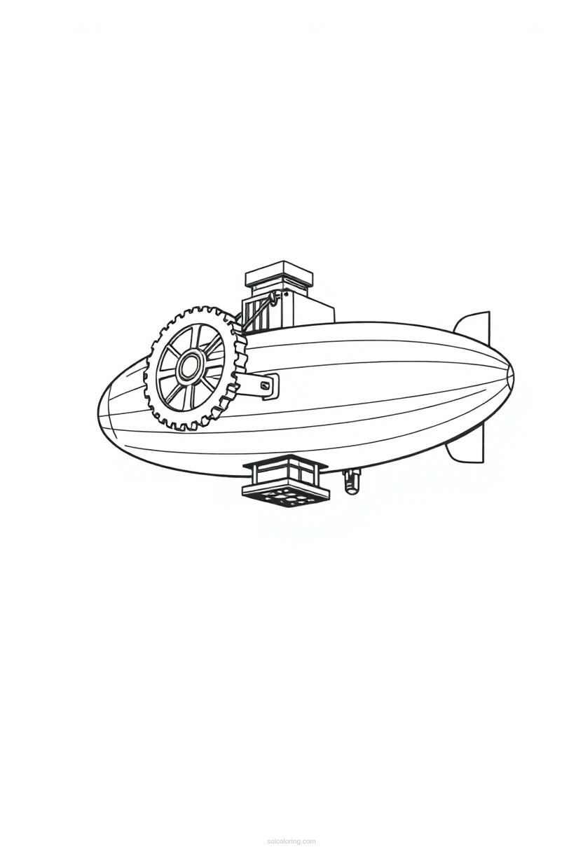 Gear-Powered Zeppelin coloring page for kids