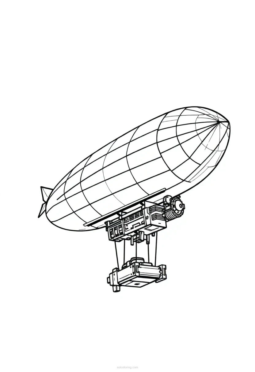 Gear-Powered Zeppelin coloring page for kids