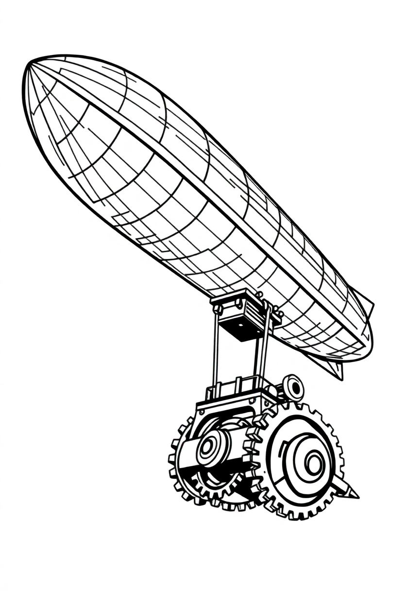 Gear-Powered Zeppelin coloring page, free printable