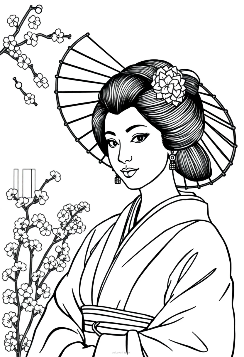 Geisha coloring page for kids