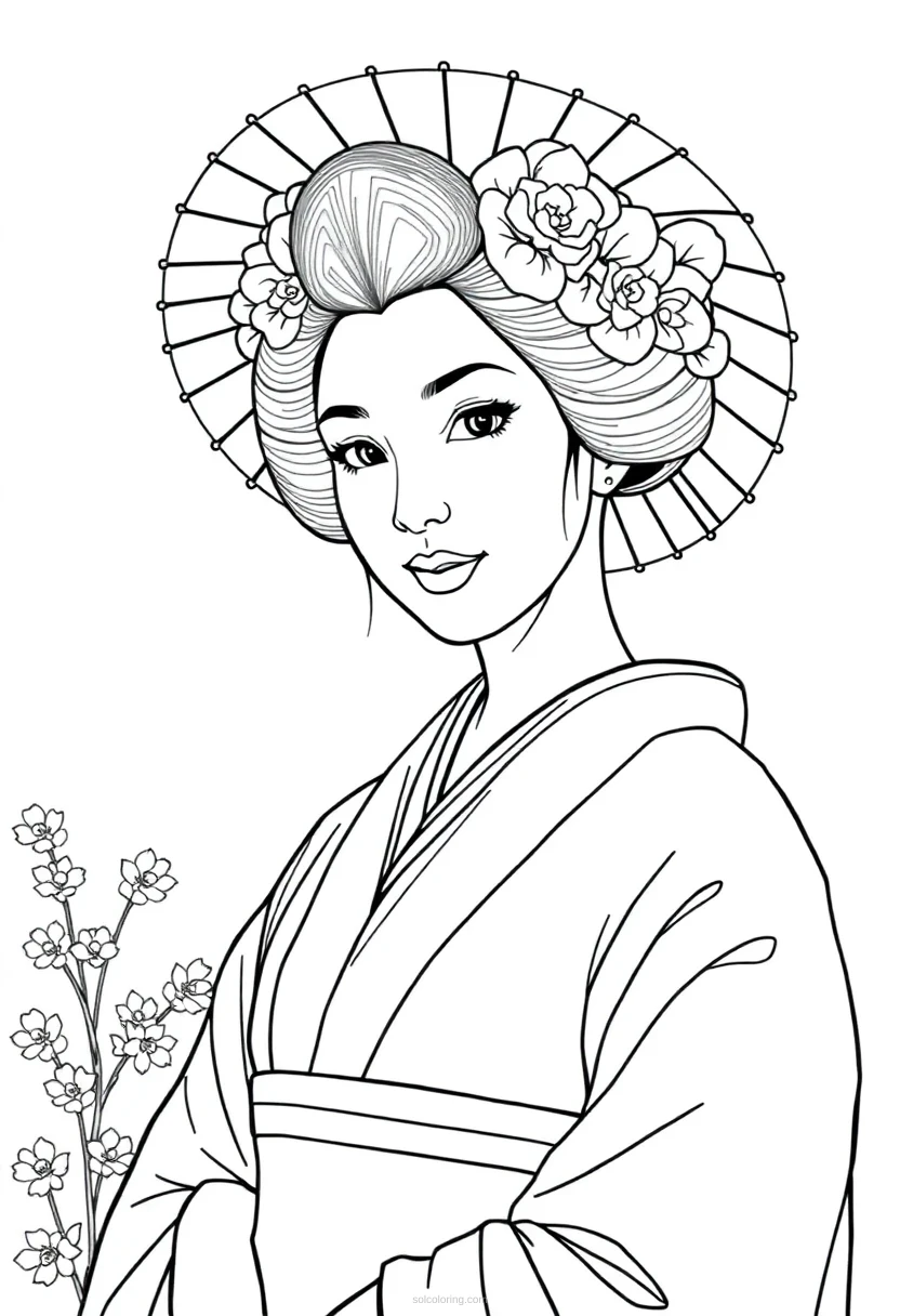 Geisha coloring page for kids