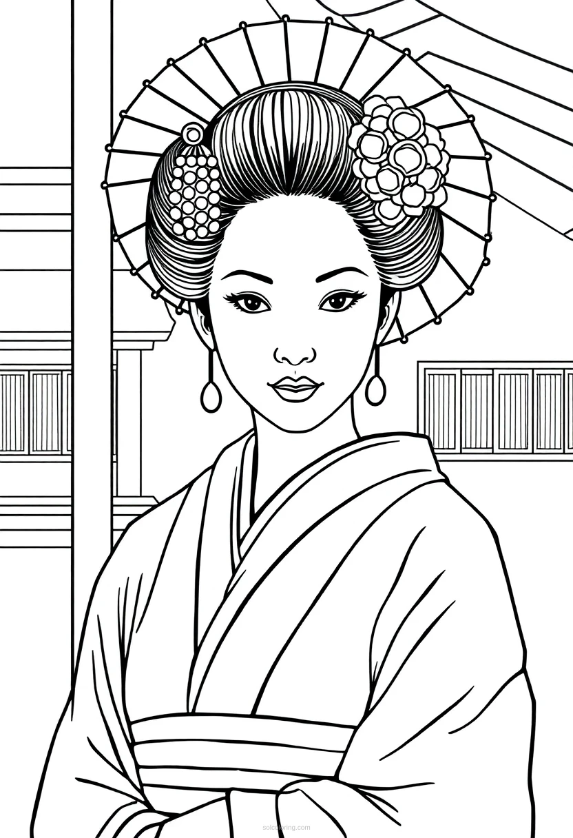 Geisha coloring page for kids