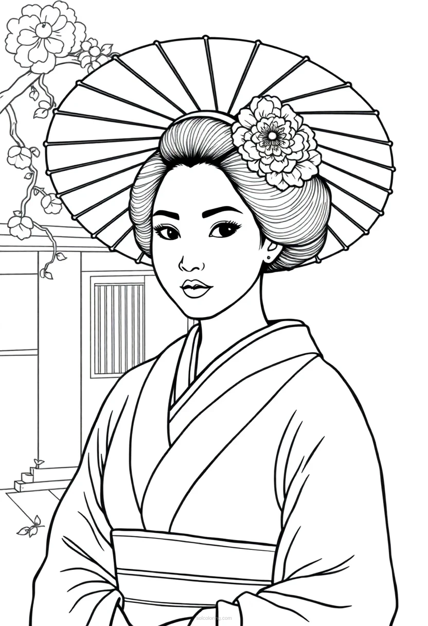 Geisha coloring page for kids