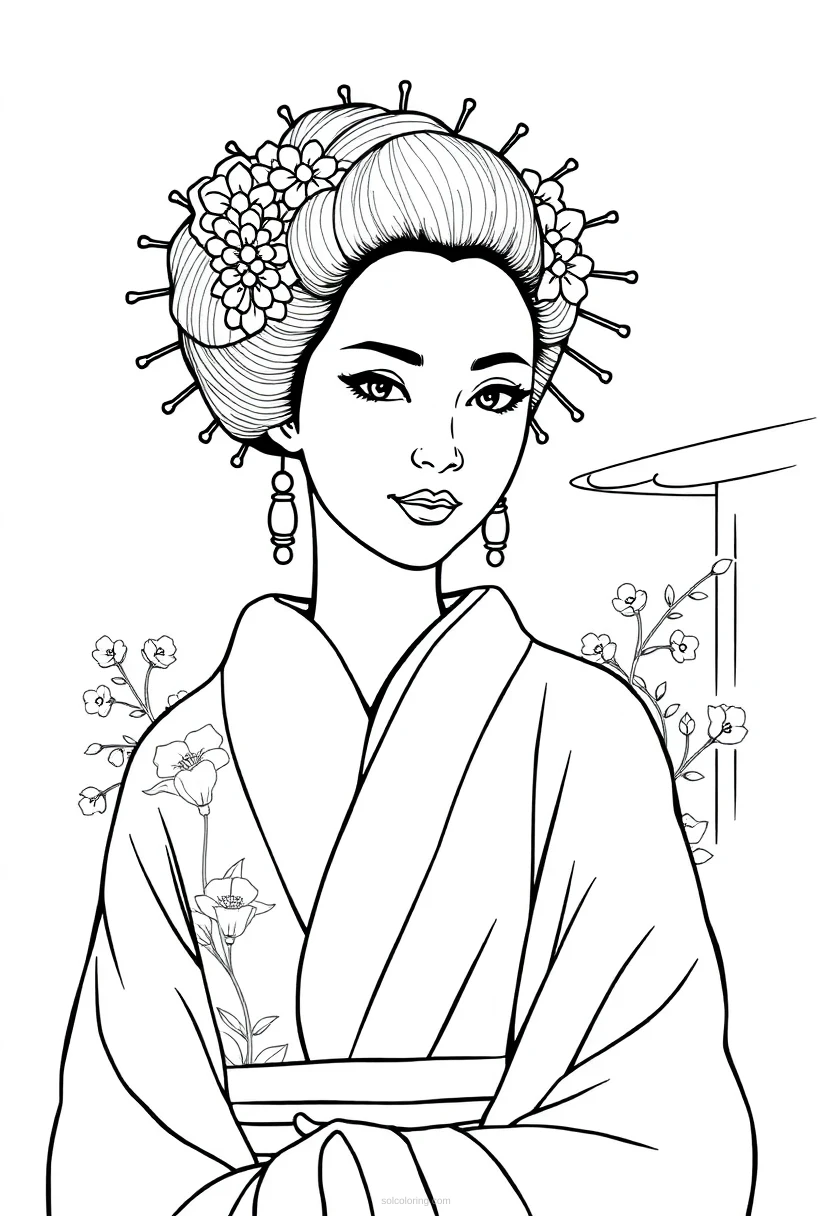 Geisha coloring page for kids