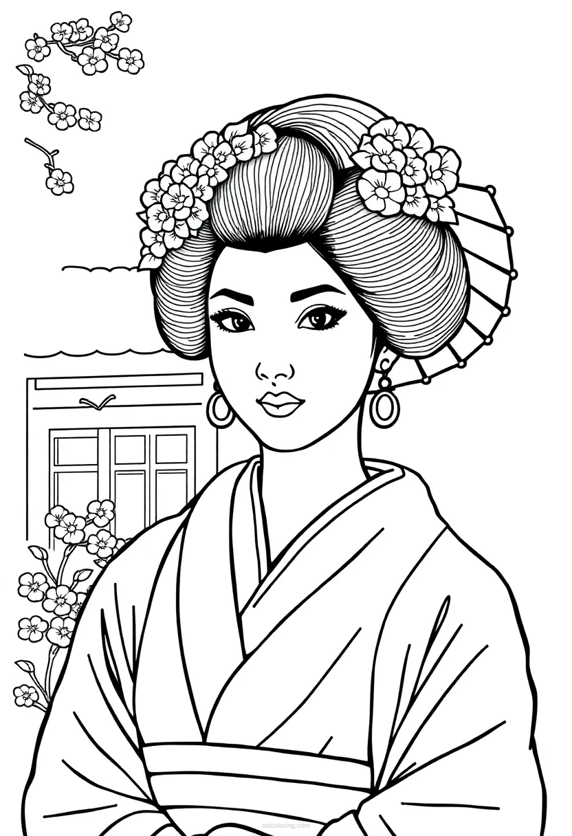 Geisha coloring page for kids
