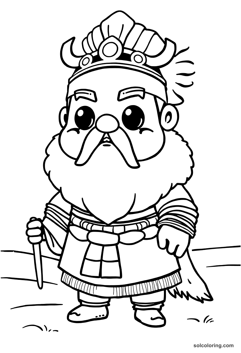 Cute Cartoon Genghis Khan on the Mongolian Steppe coloring page, free printable cute cartoon style