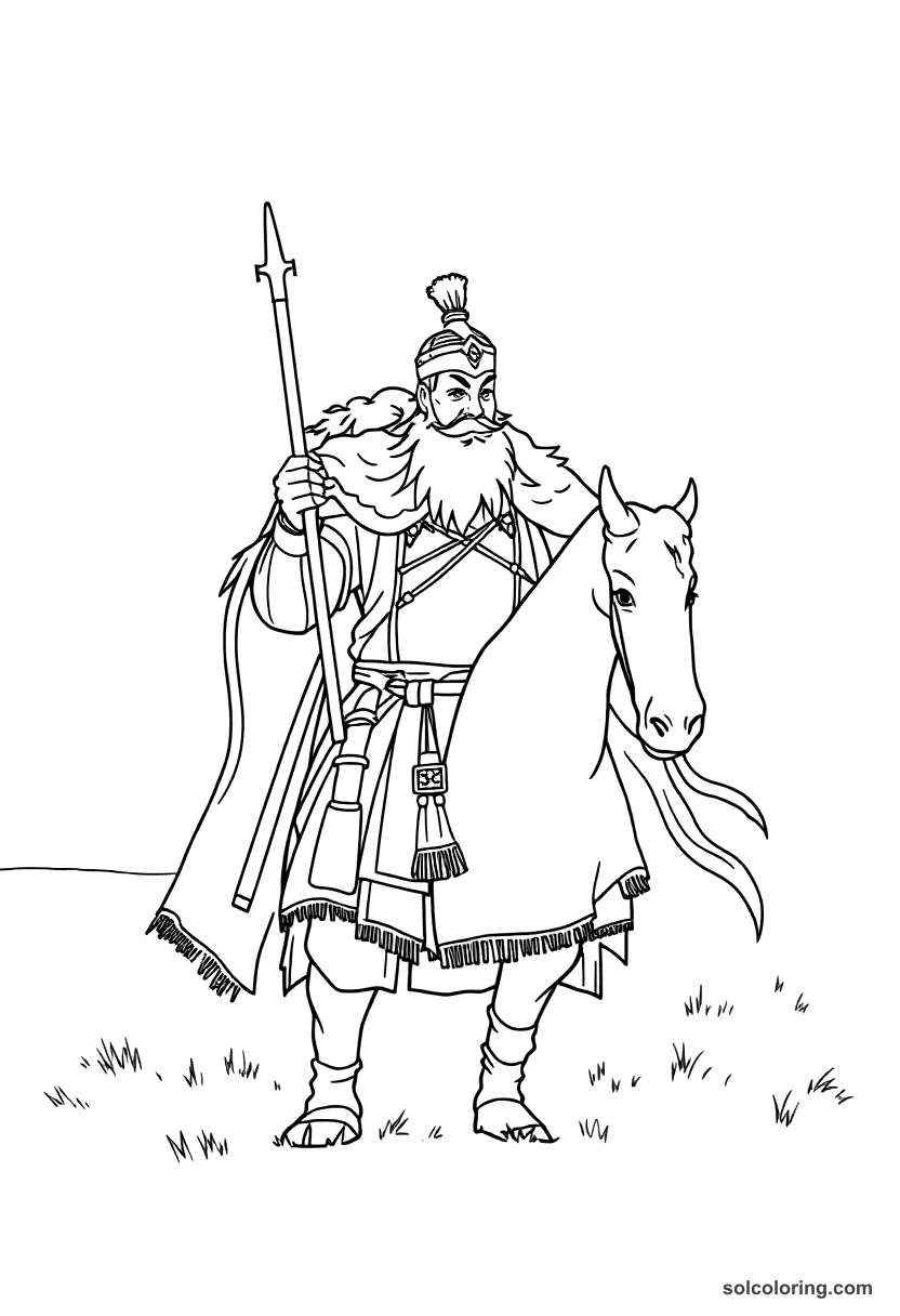 Simple Genghis Khan on the Mongolian Steppe coloring page, free printable simple style
