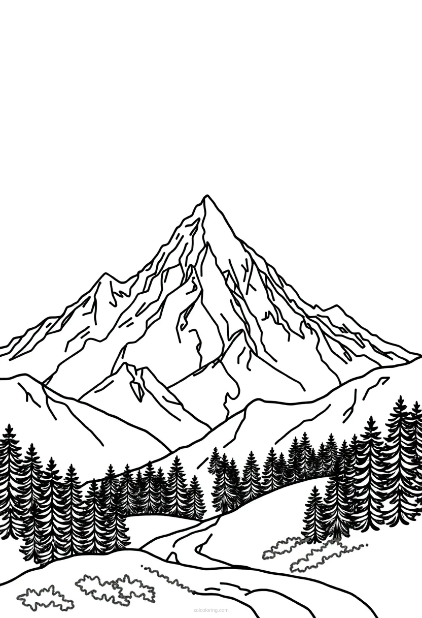 Geometric Mountain Landscape coloring page for kids