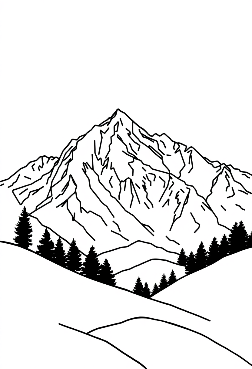 Geometric Mountain Landscape coloring page, free printable