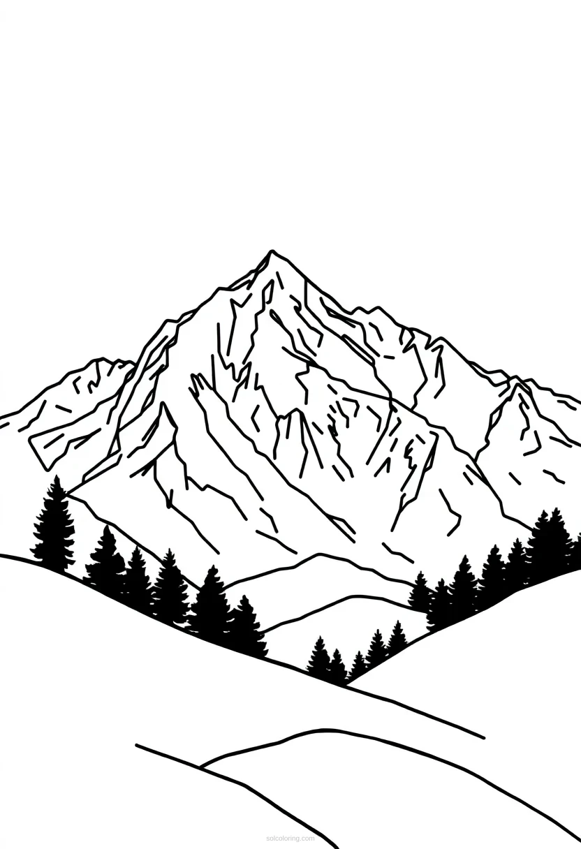 Geometric Mountain Landscape coloring page for kids