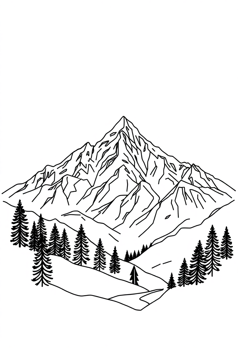 Geometric Mountain Landscape coloring page, free printable