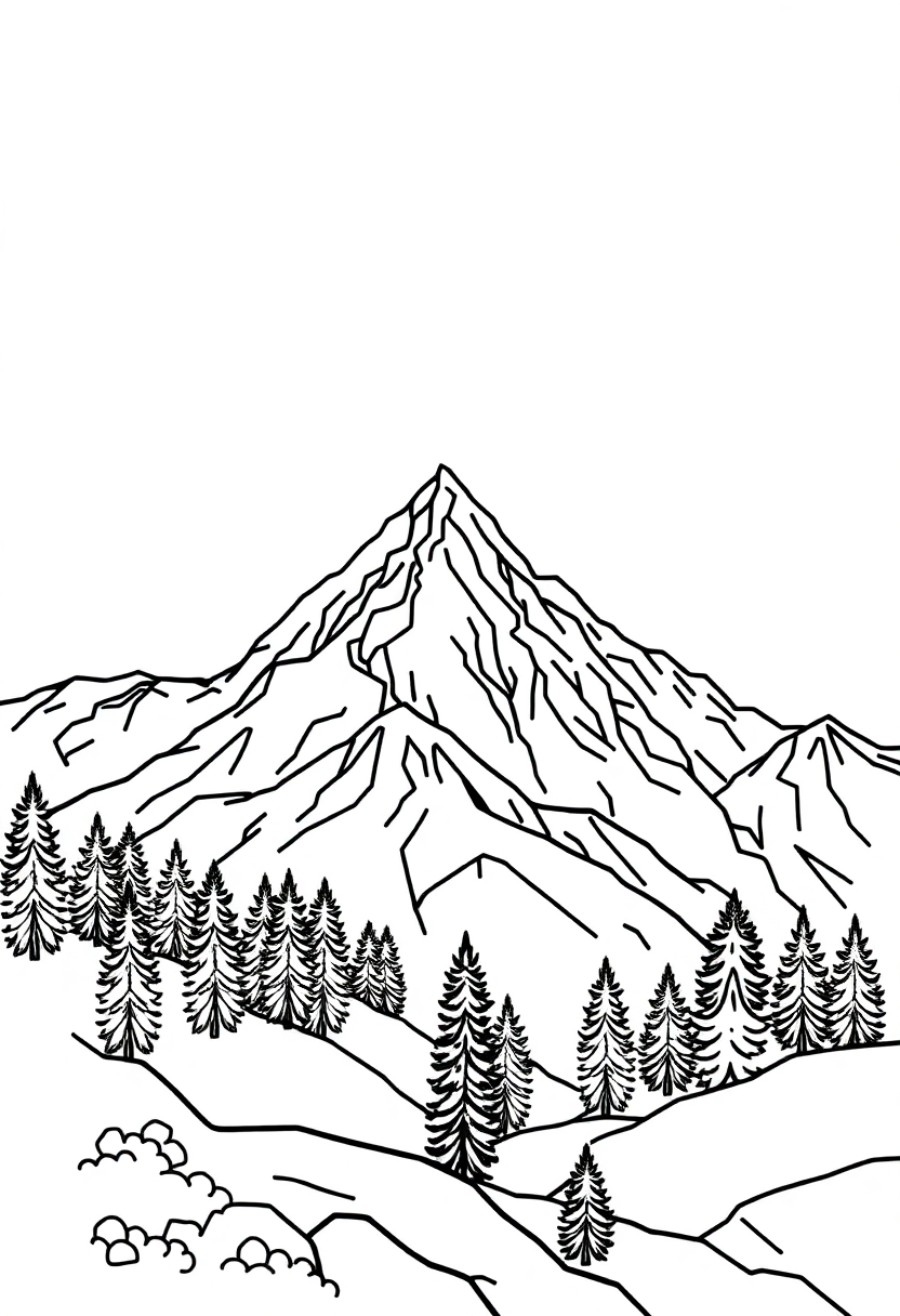 Geometric Mountain Landscape coloring page, free printable
