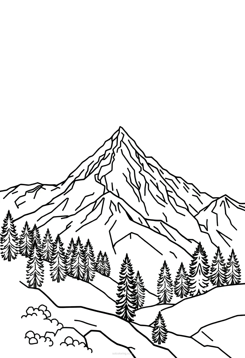 Geometric Mountain Landscape coloring page for kids