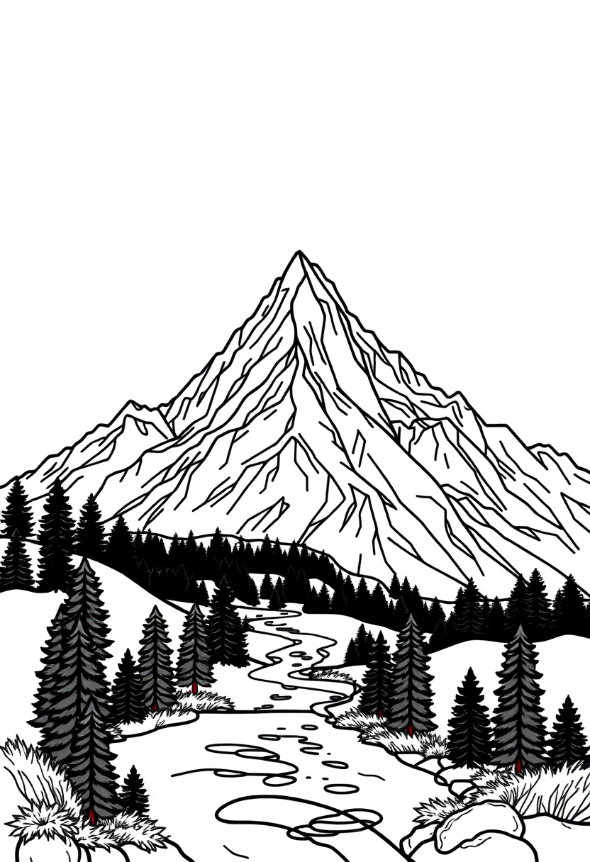 Geometric Mountain Landscape coloring page, free printable