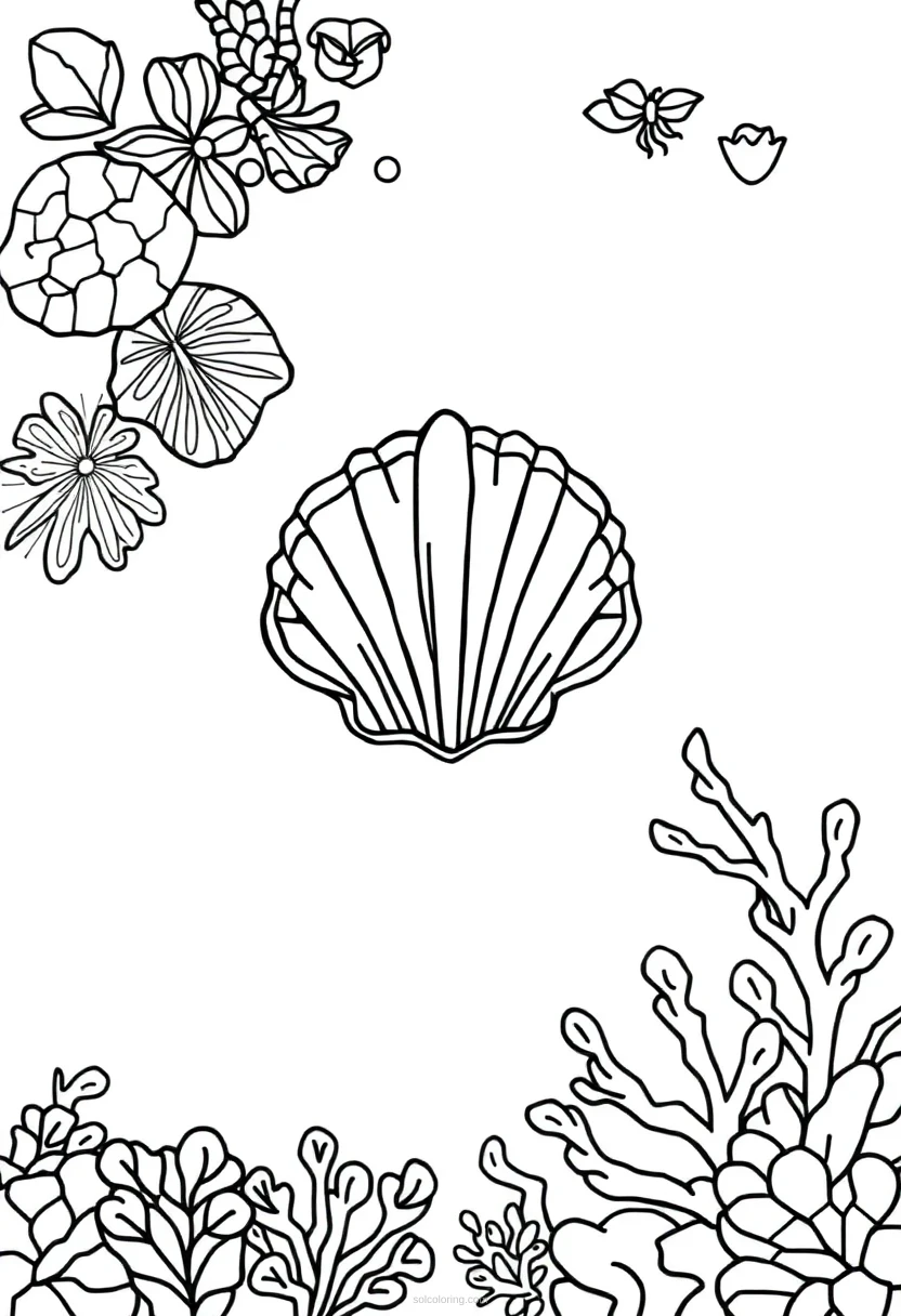 Geometric Seashells and Coral coloring page for kids