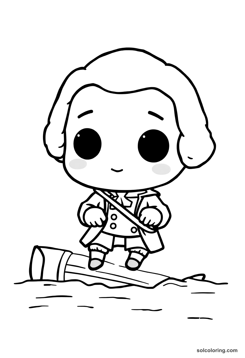 Chibi George Washington Crossing the Delaware coloring page, free printable chibi style