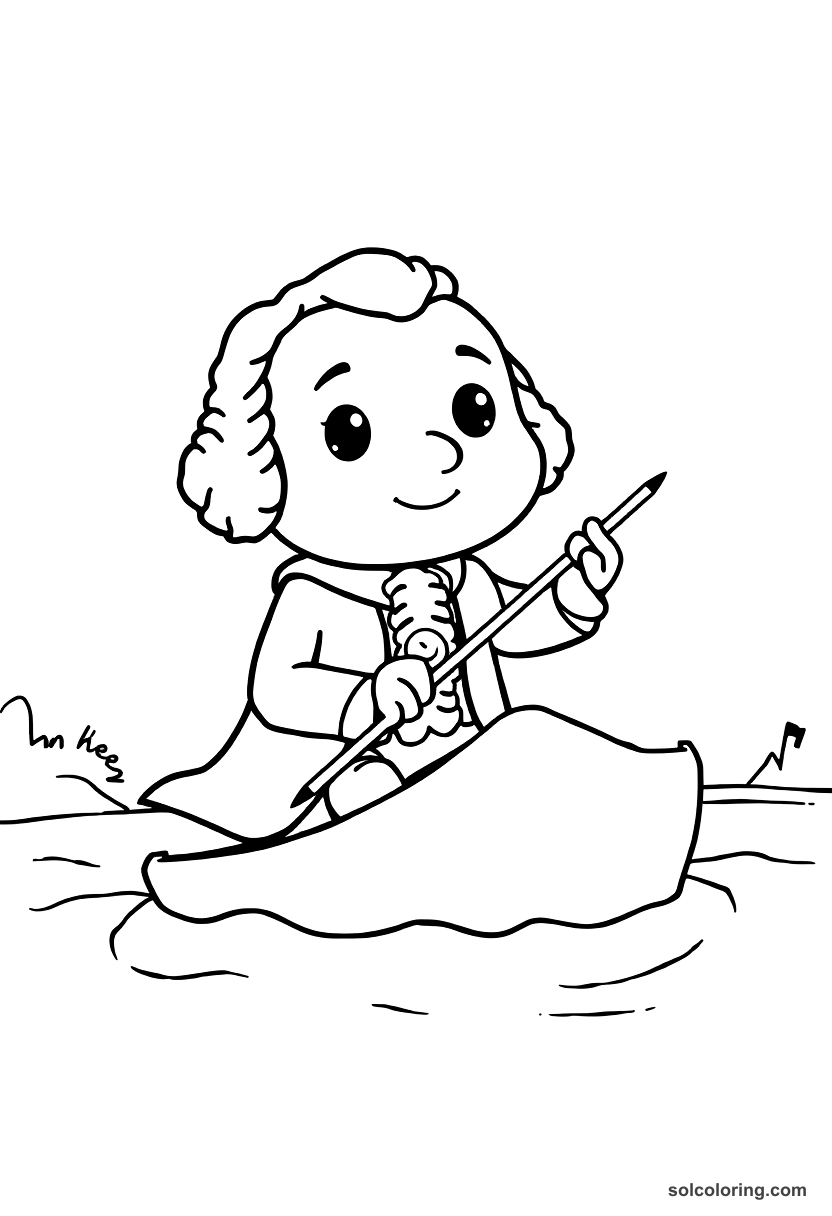 Cute Cartoon George Washington Crossing the Delaware coloring page, free printable cute cartoon style