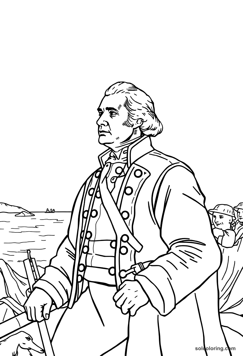 George Washington Crossing the Delaware coloring page, free printable realistic style