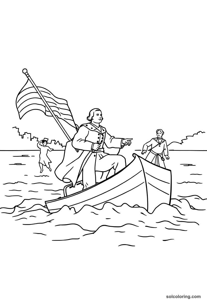 Simple George Washington Crossing the Delaware coloring page, free printable simple style
