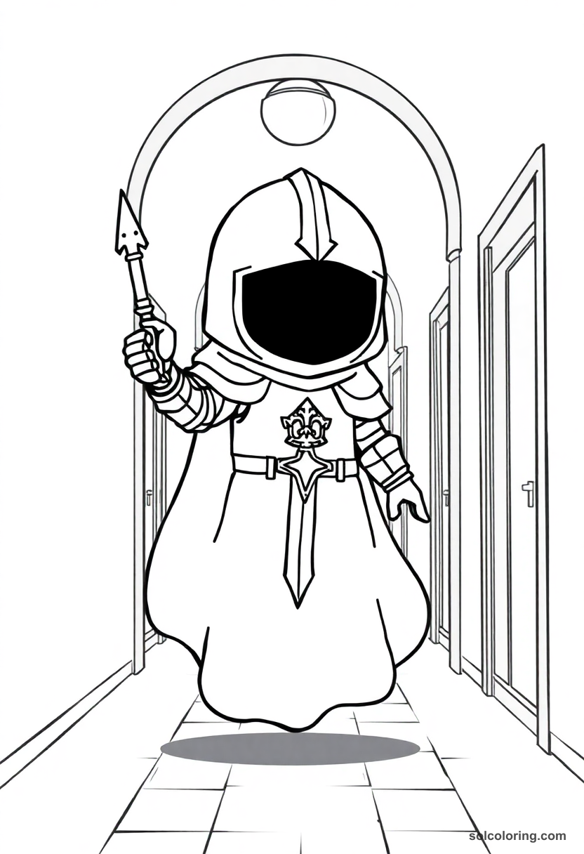 Chibi Ghost of a Medieval Knight Floating Through a School Corridor