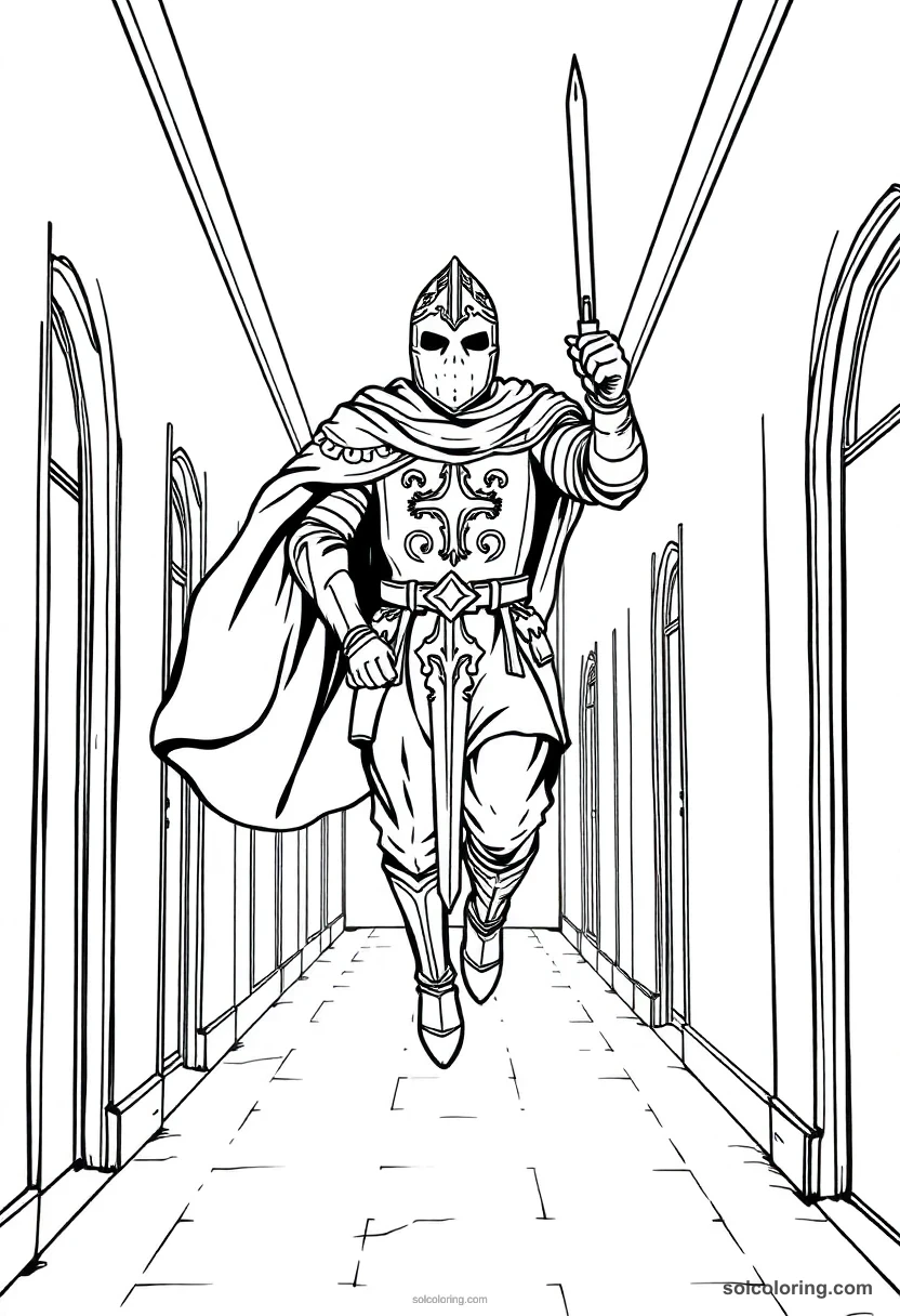Ghost Of A Medieval Knight Floating Through A School Corridor coloring pages