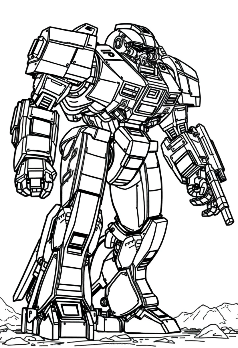 Giant Mech Warrior coloring page for kids