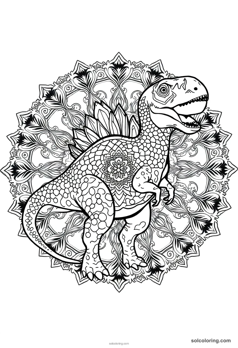 Mandala Giganotosaurus mandala coloring page for kids