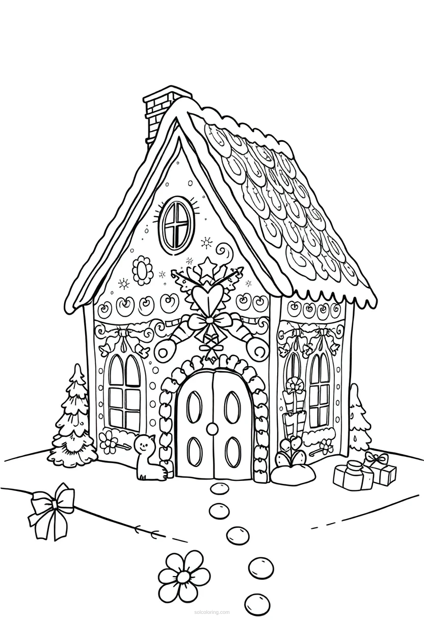 Gingerbread House coloring page for kids