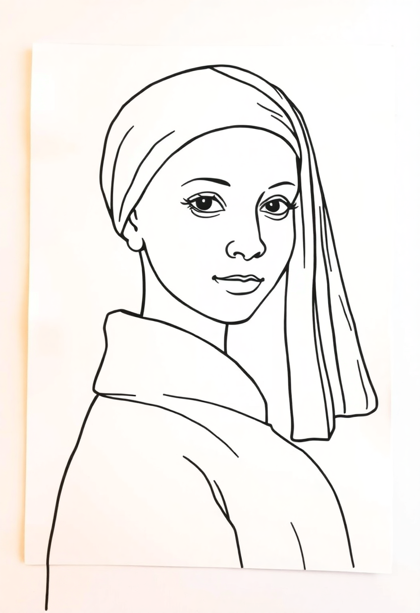 Girl with a Pearl Earring coloring page, free printable