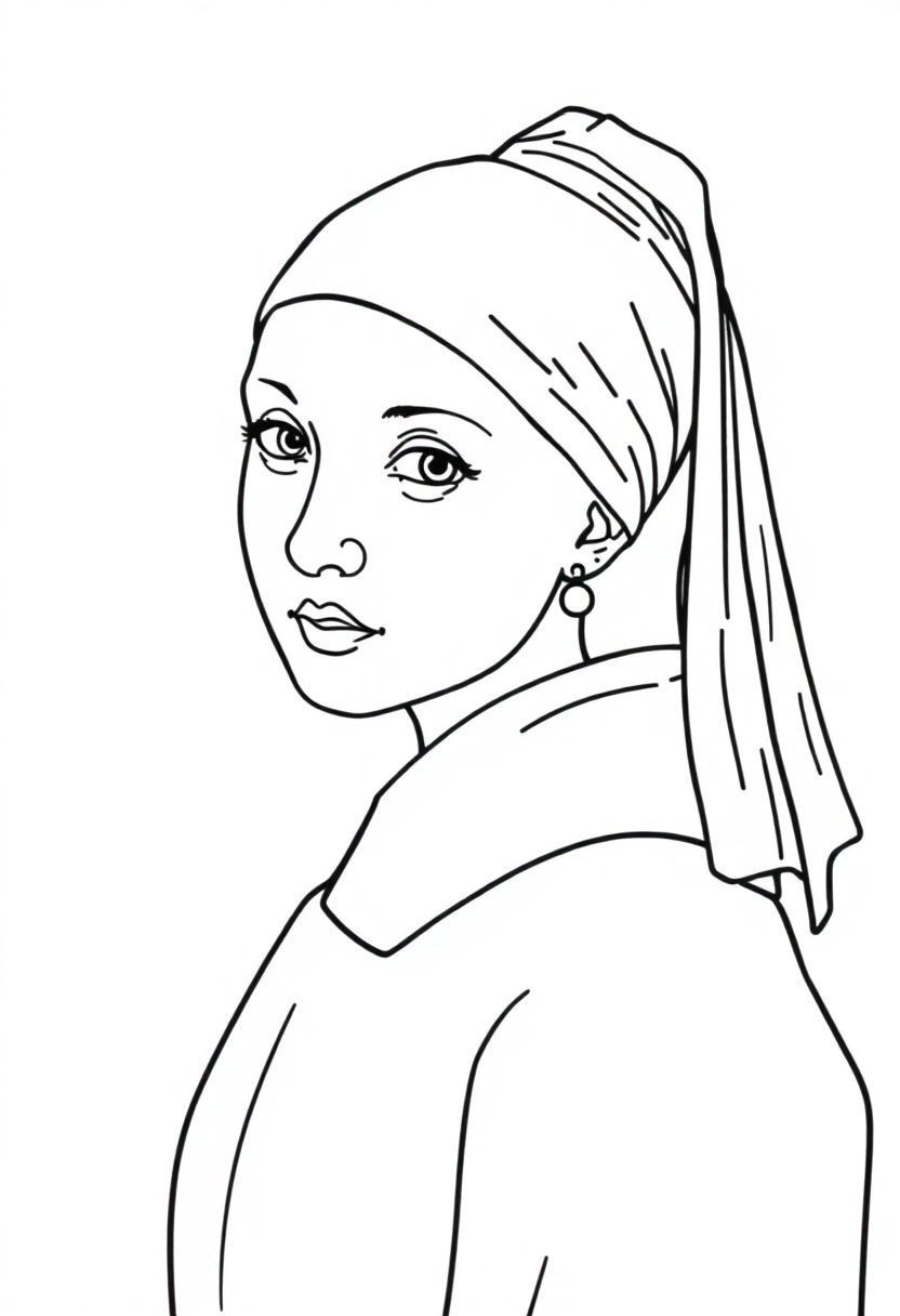 Girl with a Pearl Earring coloring page, free printable