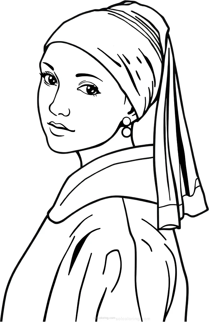 Girl with a Pearl Earring coloring page for kids
