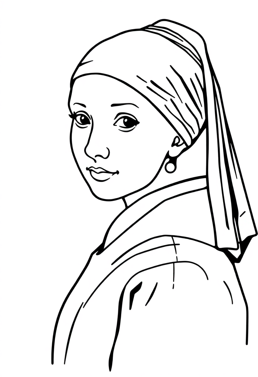 Girl with a Pearl Earring coloring page, free printable