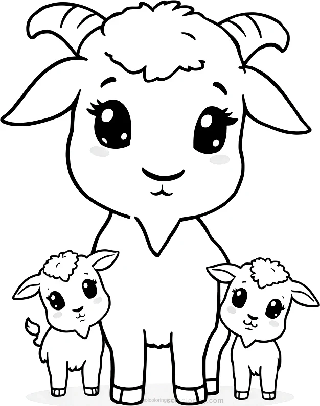 Goat With Kids coloring page for kids