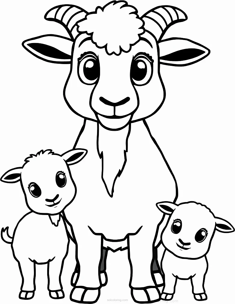 Goat With Kids coloring page for kids