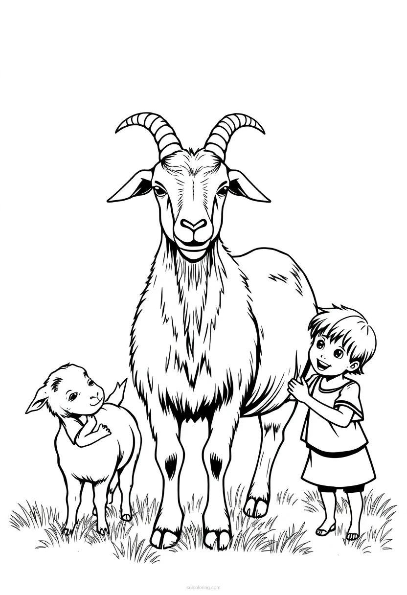 Goat With Kids coloring page for kids
