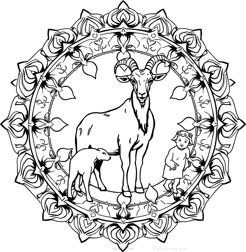 Goat With Kids coloring page for kids