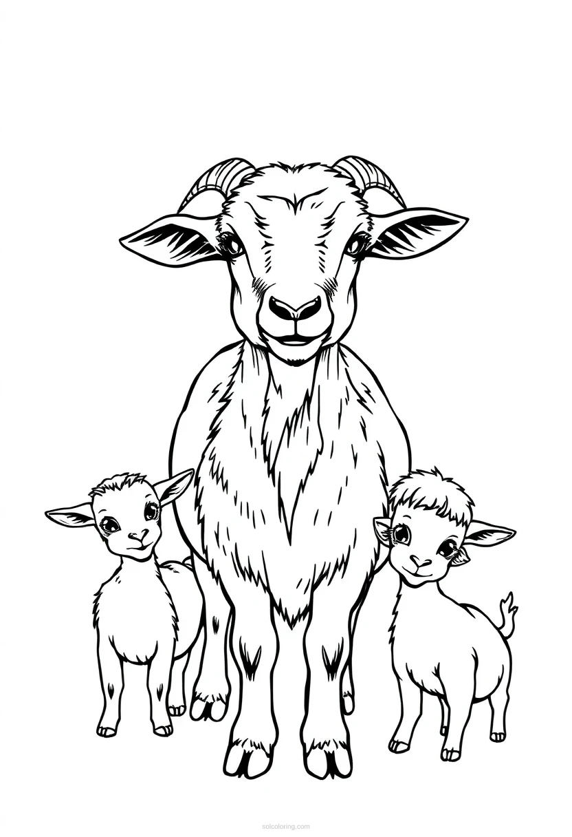 Goat With Kids coloring page for kids