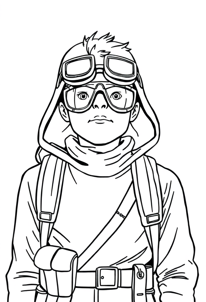 Goggles-Wearing Adventurer coloring page, free printable