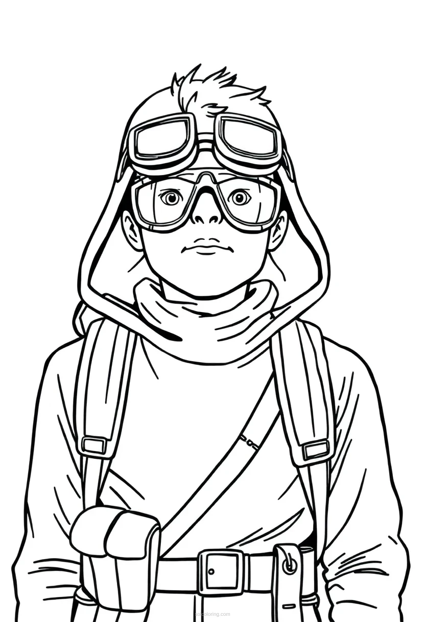 Goggles-Wearing Adventurer coloring page for kids