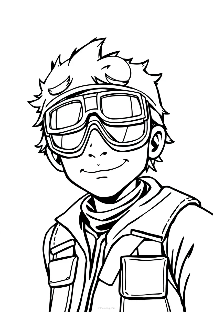 Goggles-Wearing Adventurer coloring page for kids