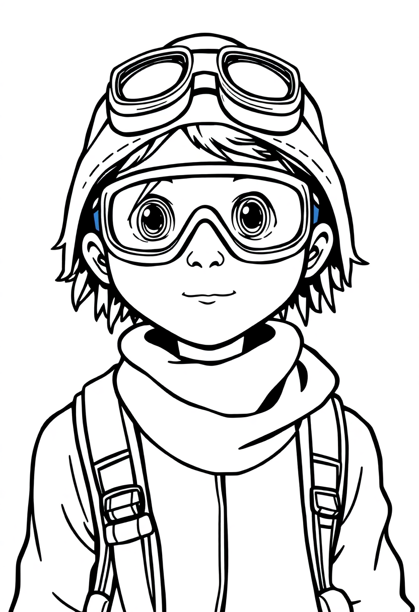 Goggles-Wearing Adventurer coloring page, free printable