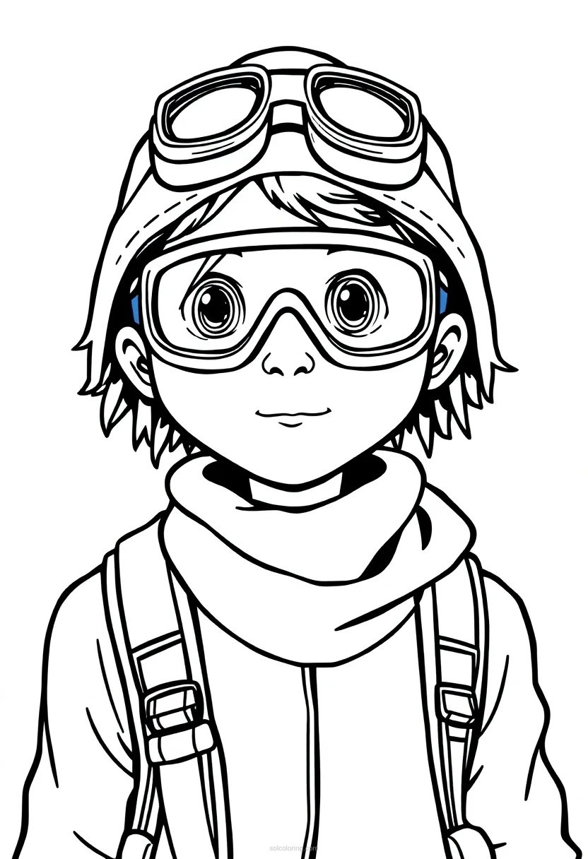 Goggles-Wearing Adventurer coloring page for kids