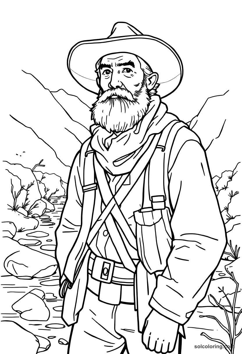 Gold Rush Prospector At A River coloring pages