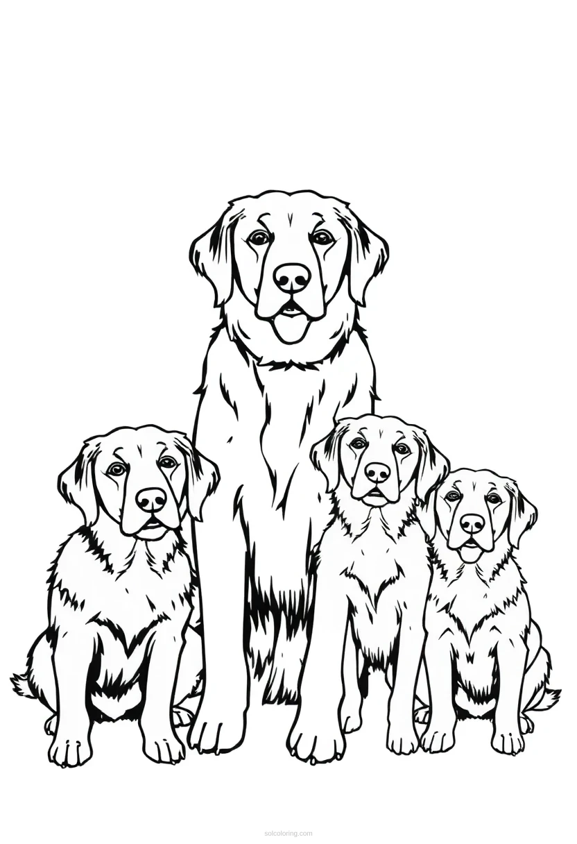 Golden Retriever Family coloring page for kids