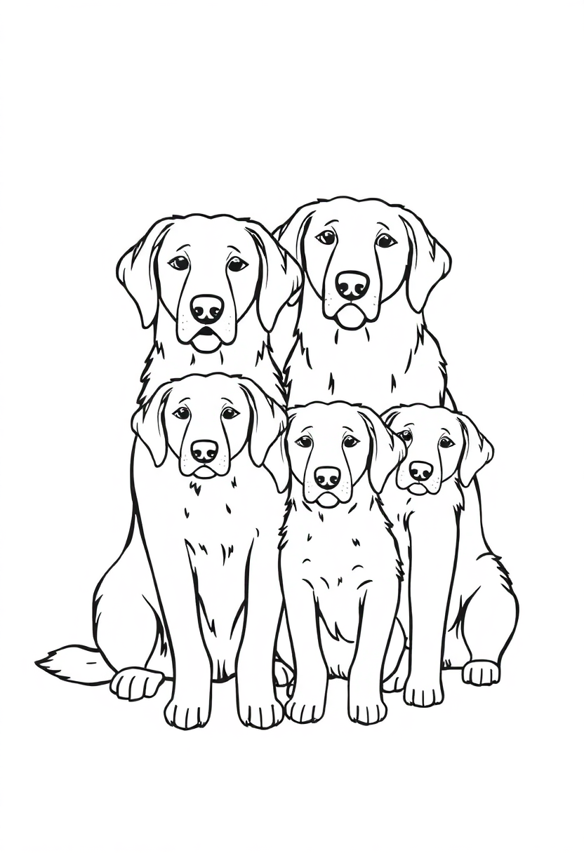 Golden Retriever Family coloring page, free printable