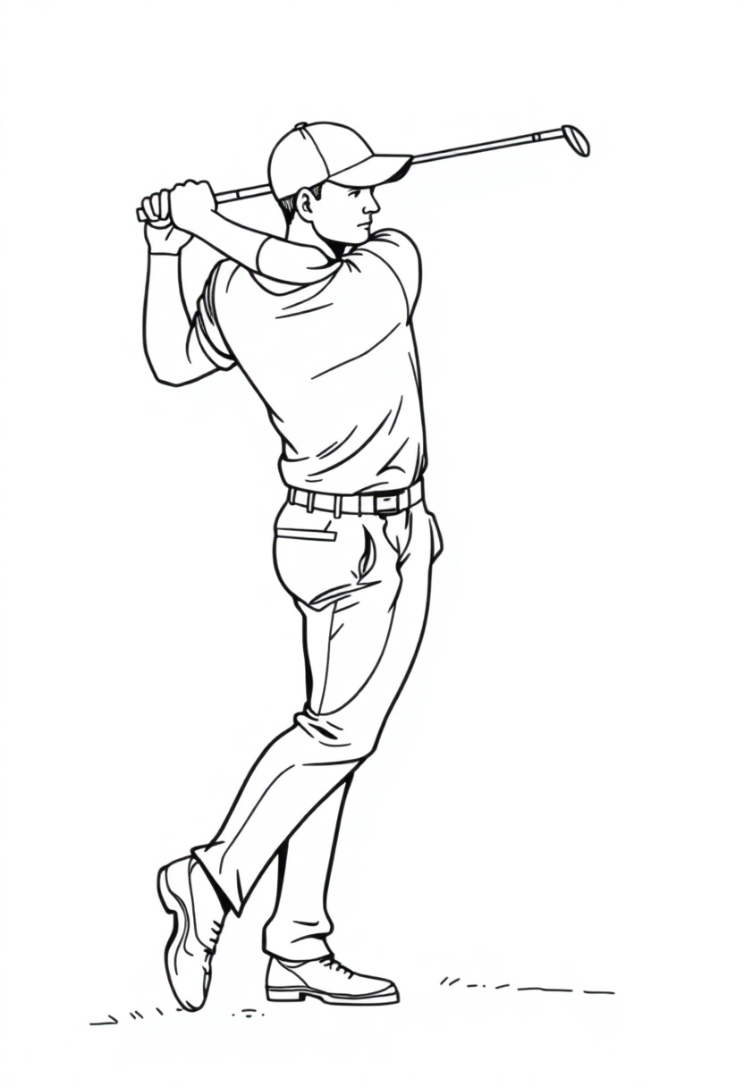 Golf Player Mid-Swing coloring page, free printable