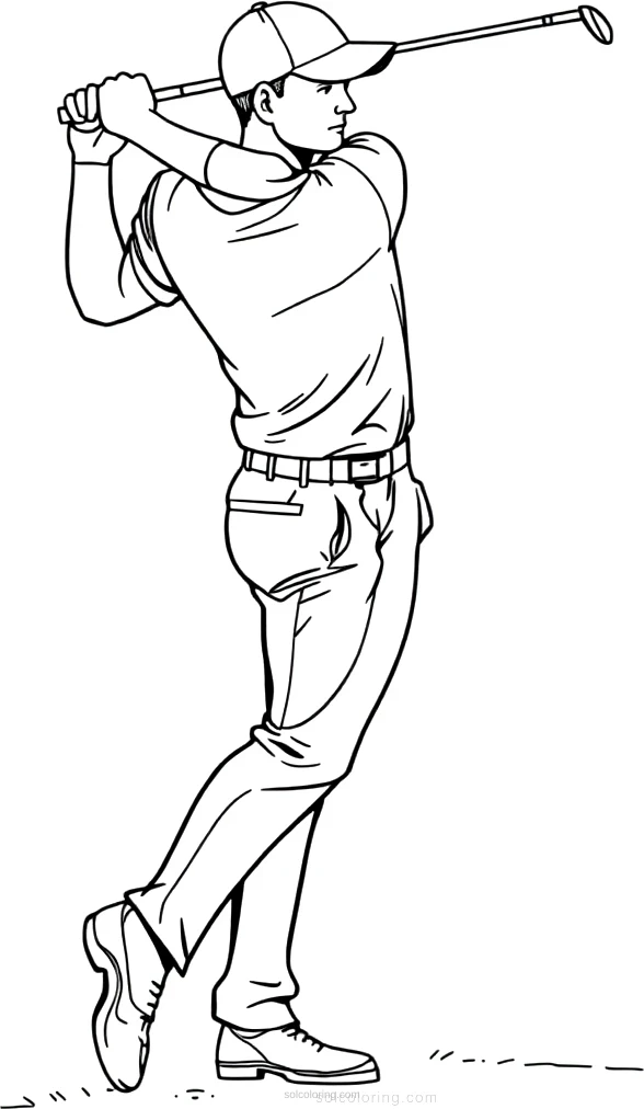 Golf Player Mid-Swing coloring page for kids