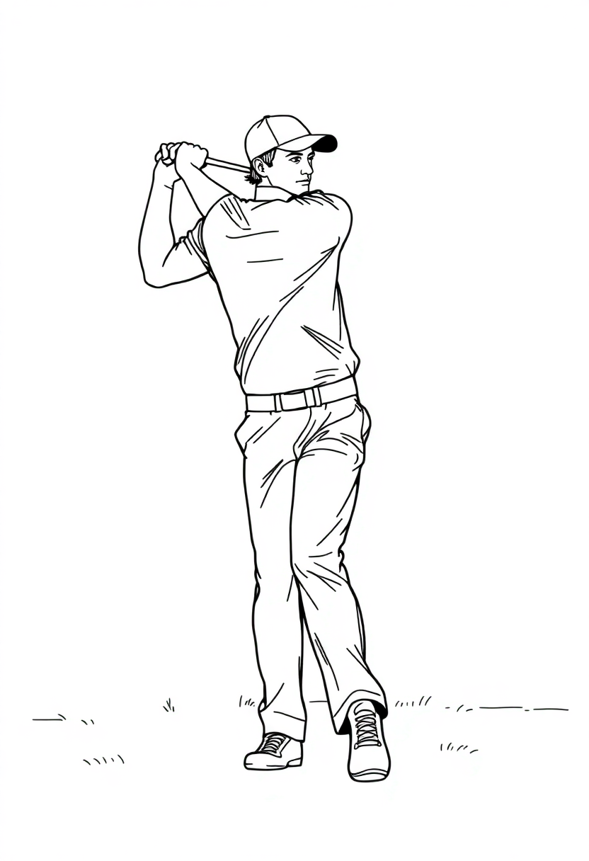 Golf Player Mid-Swing coloring page, free printable