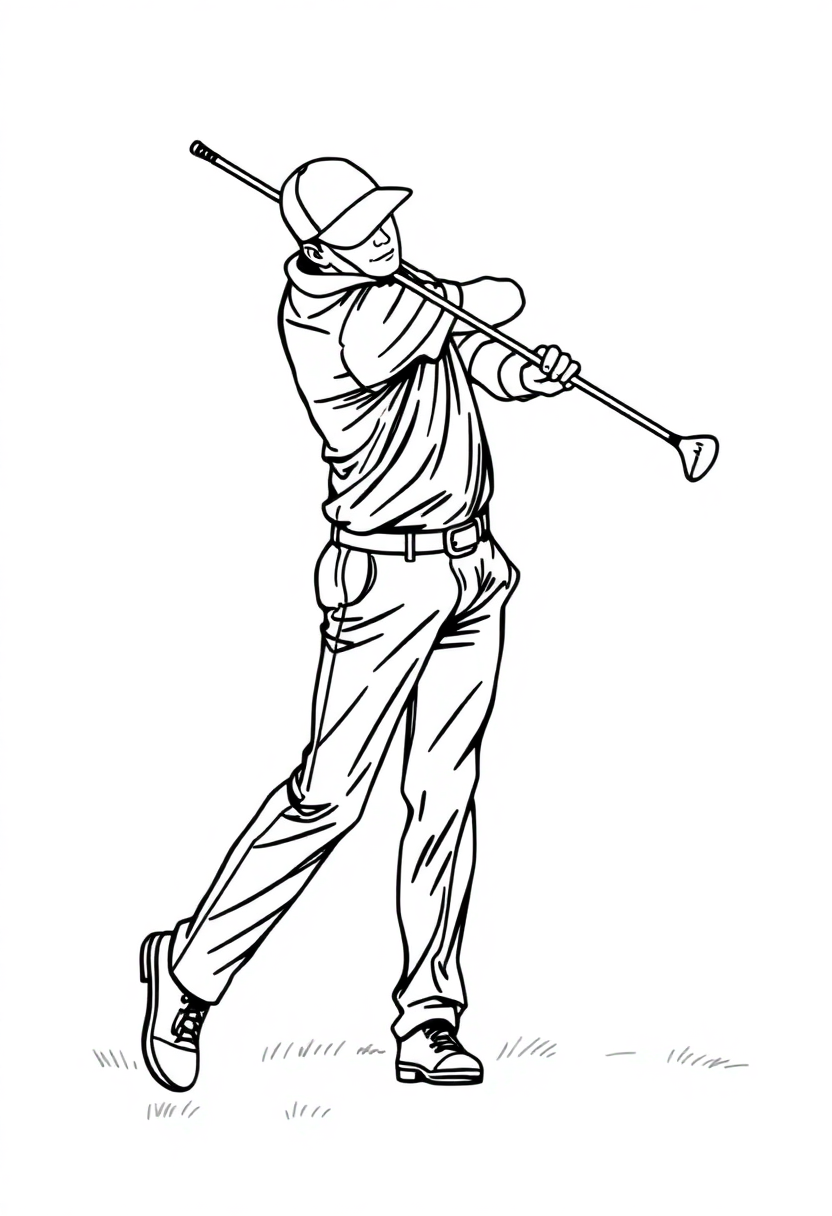Golf Player Mid-Swing coloring page, free printable